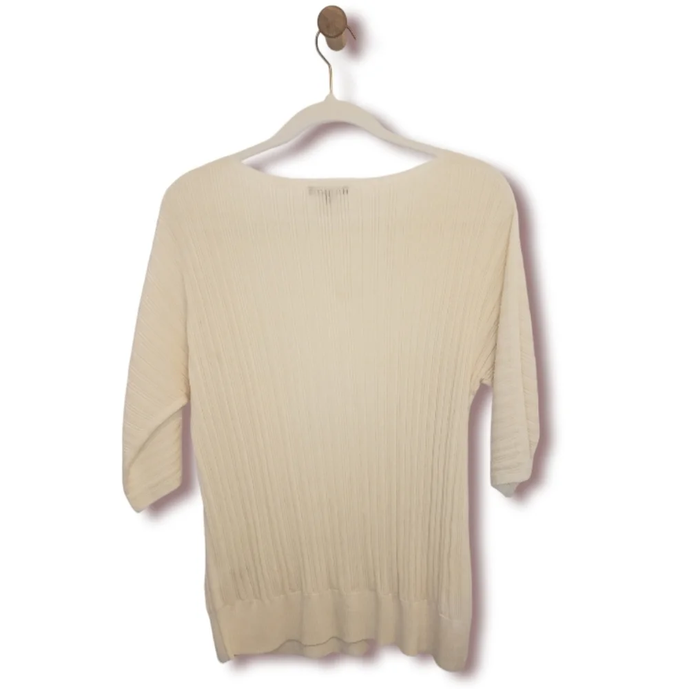 Lafayette 148 Dolman Ribbed Semi Sheer Cream Plisse Sweater Size S - Picture 6 of 12